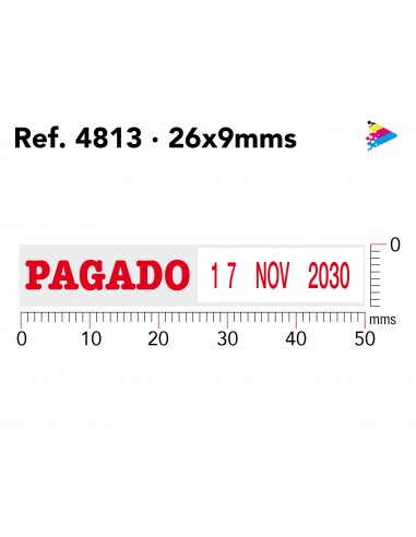 Trodat Printy 4813 Fechador con placa 26x09 mm ejemplo