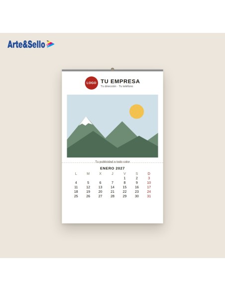 Calendario de faldilla 2027 personalizado · 33,5 cm