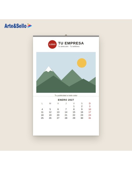Calendario de faldilla 2027 personalizado · 43,5 cm